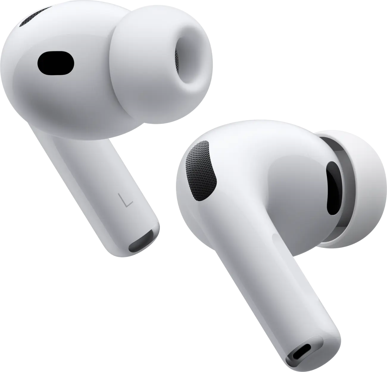 AirPods Pro 3, a white pair suspended in darkness under soft warm light