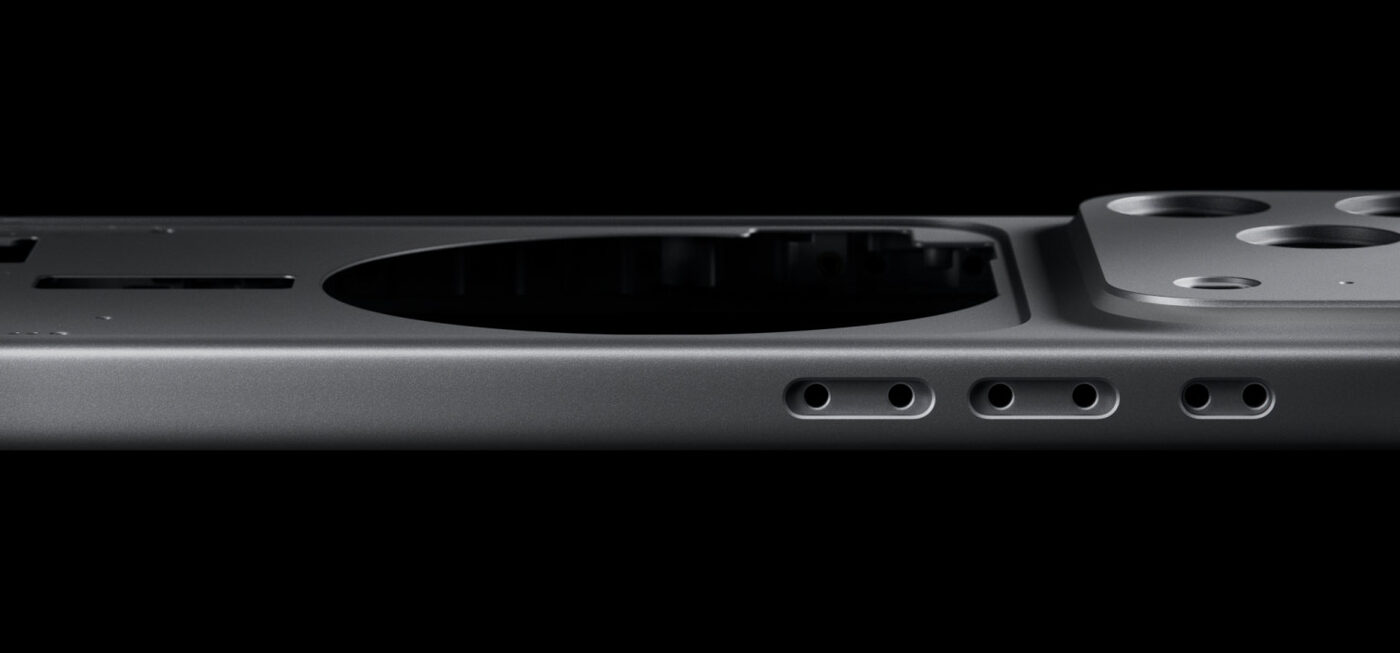 Aluminum study: the forged unibody rail of iPhone 17 Pro, edge-lit